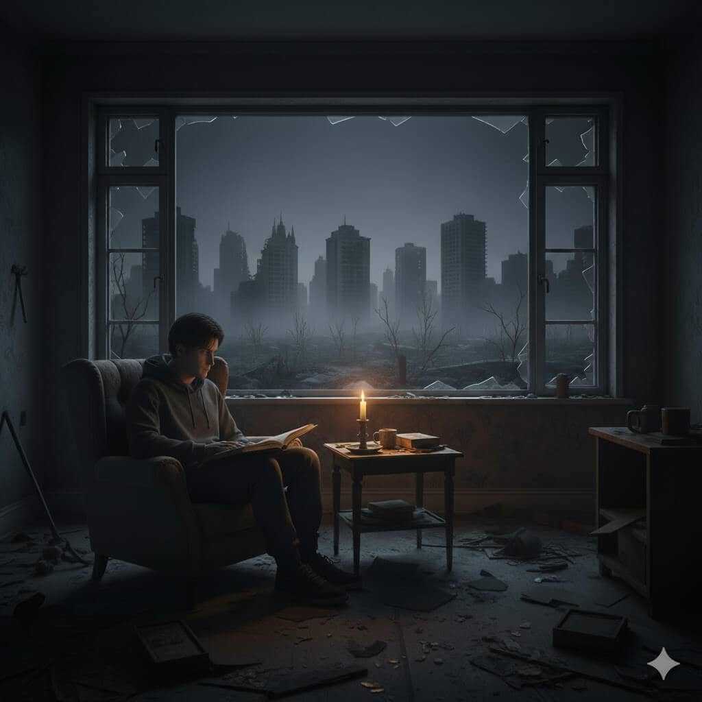 Pessoa lendo sozinha à noite